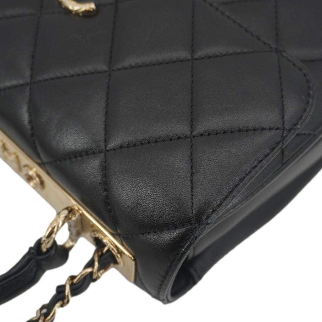 Chanel Trendy CC Flap Quilted Leather Top Handle Shoulder Bag Black