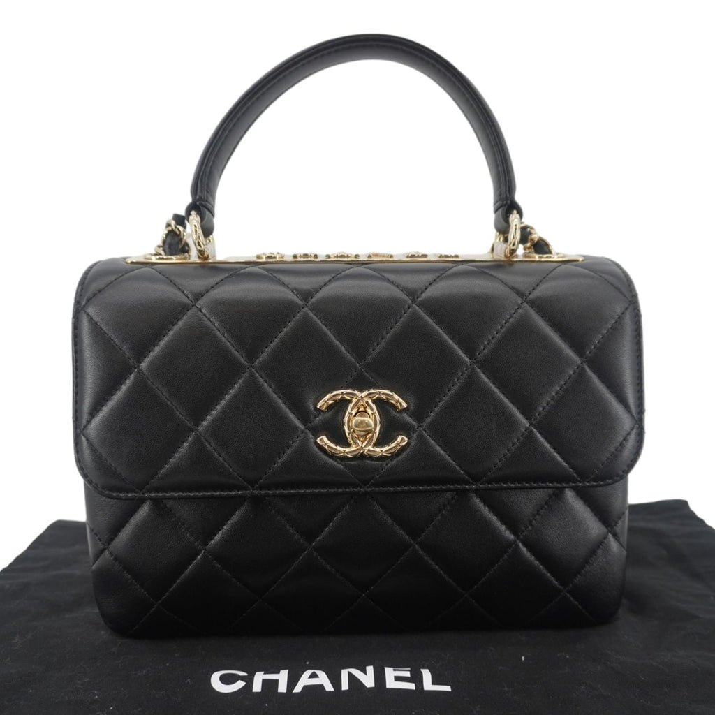 Chanel Trendy CC Flap Quilted Leather Top Handle Shoulder Bag Black