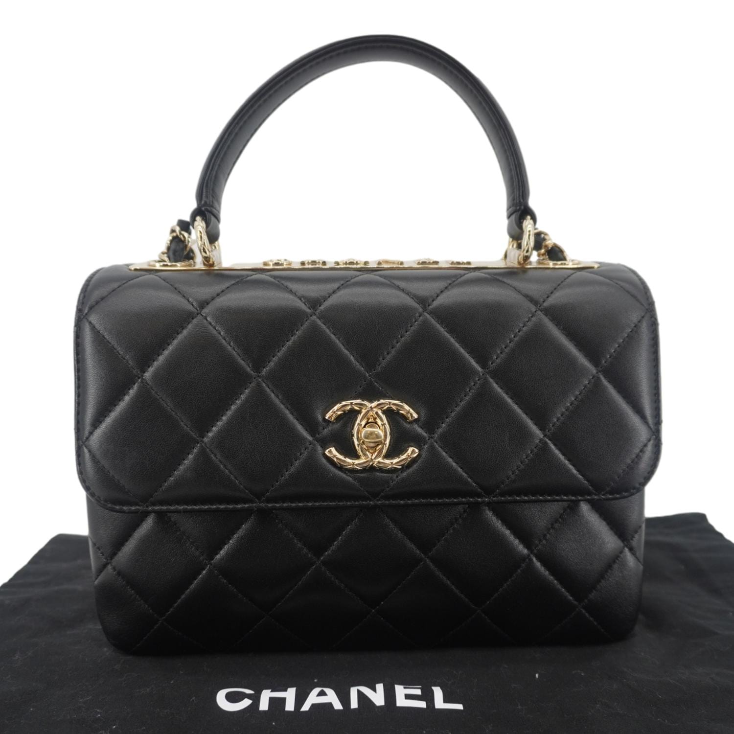 Chanel Trendy CC Flap Quilted Leather Top Handle Shoulder Bag Black