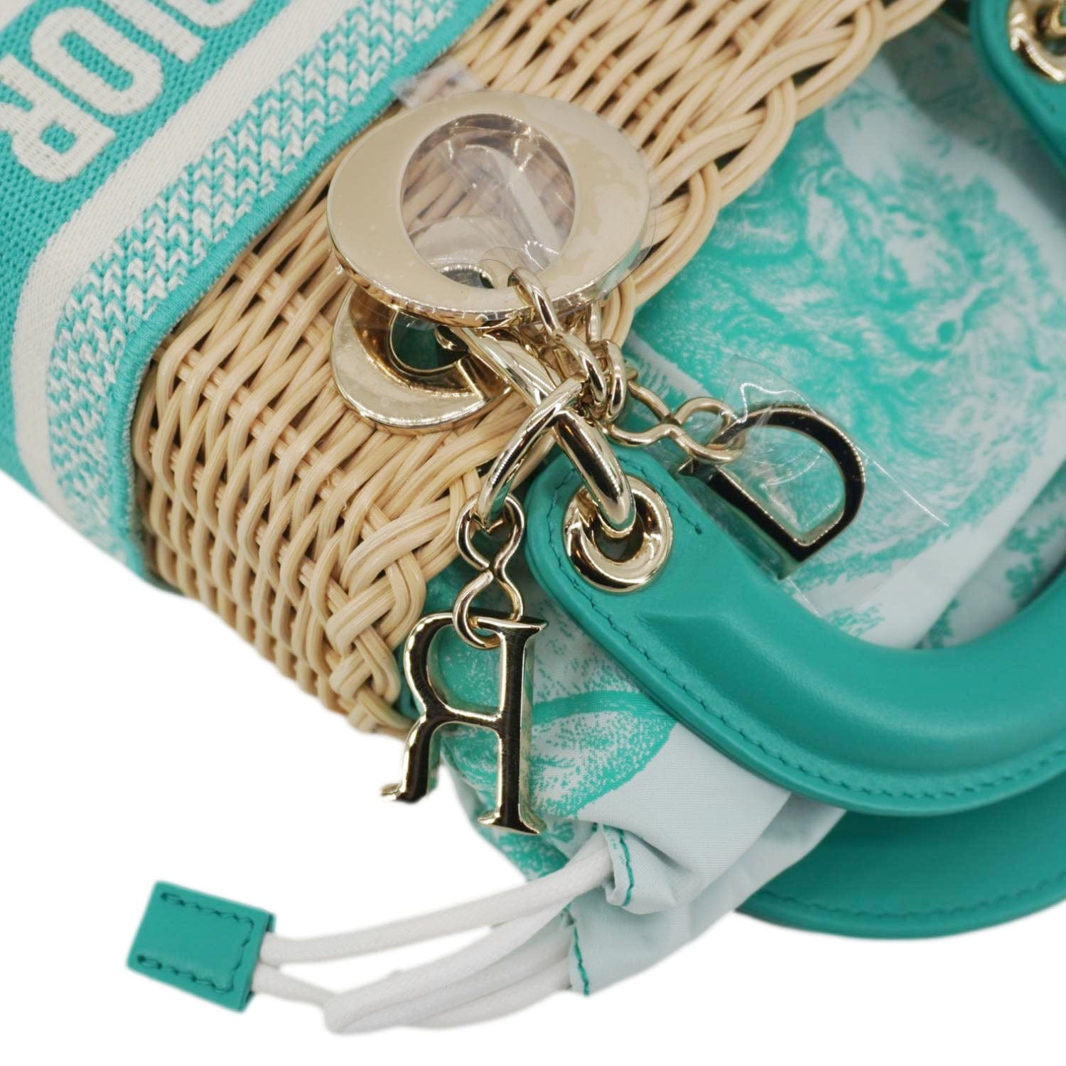 CHRISTIAN DIOR Lady Dior Mini Wicker Oblique Shoulder Bag Green