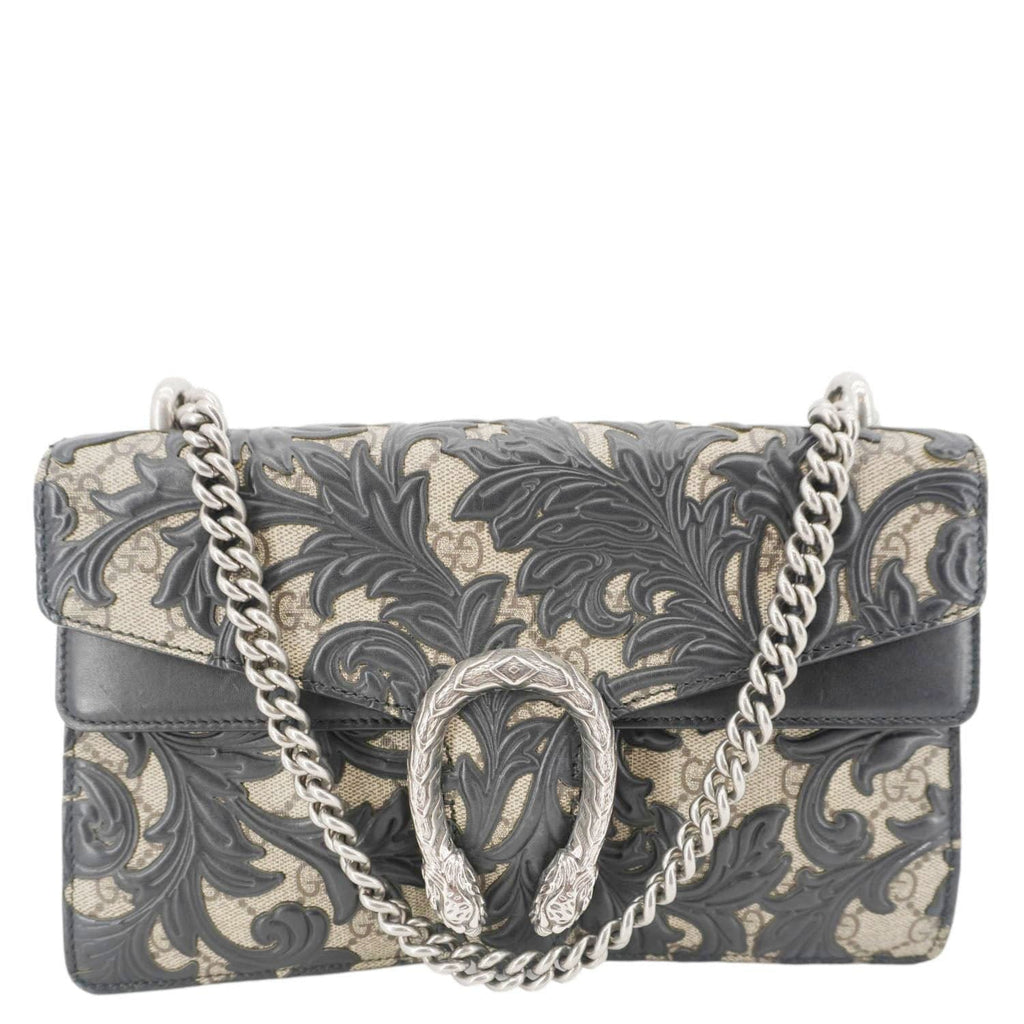 GUCCI Arabesque Small Dionysus Gucci Supreme Canvas Shoulder Bag Black 400249