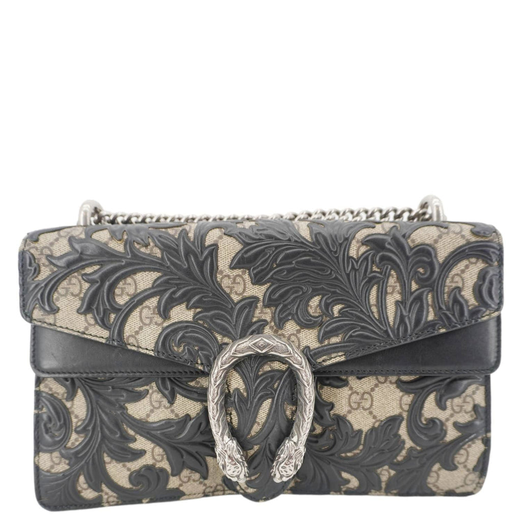 GUCCI Arabesque Small Dionysus Gucci Supreme Canvas Shoulder Bag Black 400249