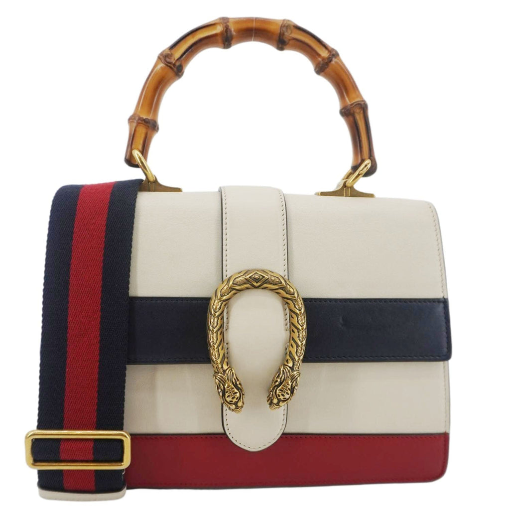 GUCCI Dionysus Bamboo Medium Leather Top Handle Shoulder Bag White 448075