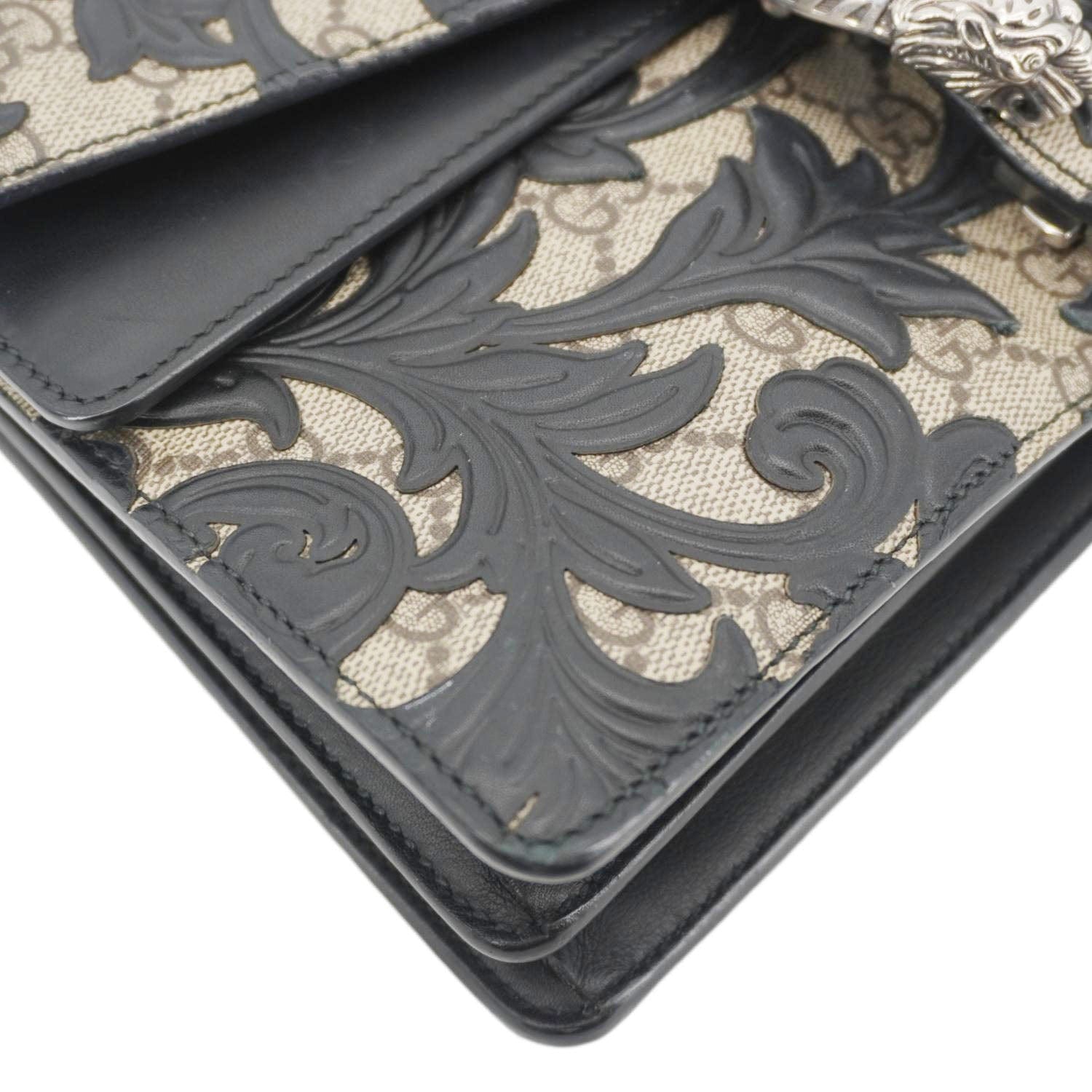 GUCCI Arabesque Small Dionysus Gucci Supreme Canvas Shoulder Bag Black 400249