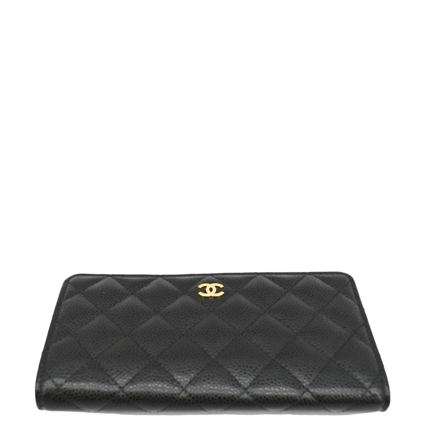 Chanel Bifold Quilted Caviar Leather Long Wallet Black