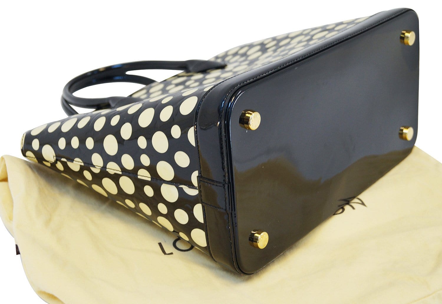 LOUIS VUITTON Limited Yayoi Kusama  Black Vernis White Dots Lockit MM Handbag