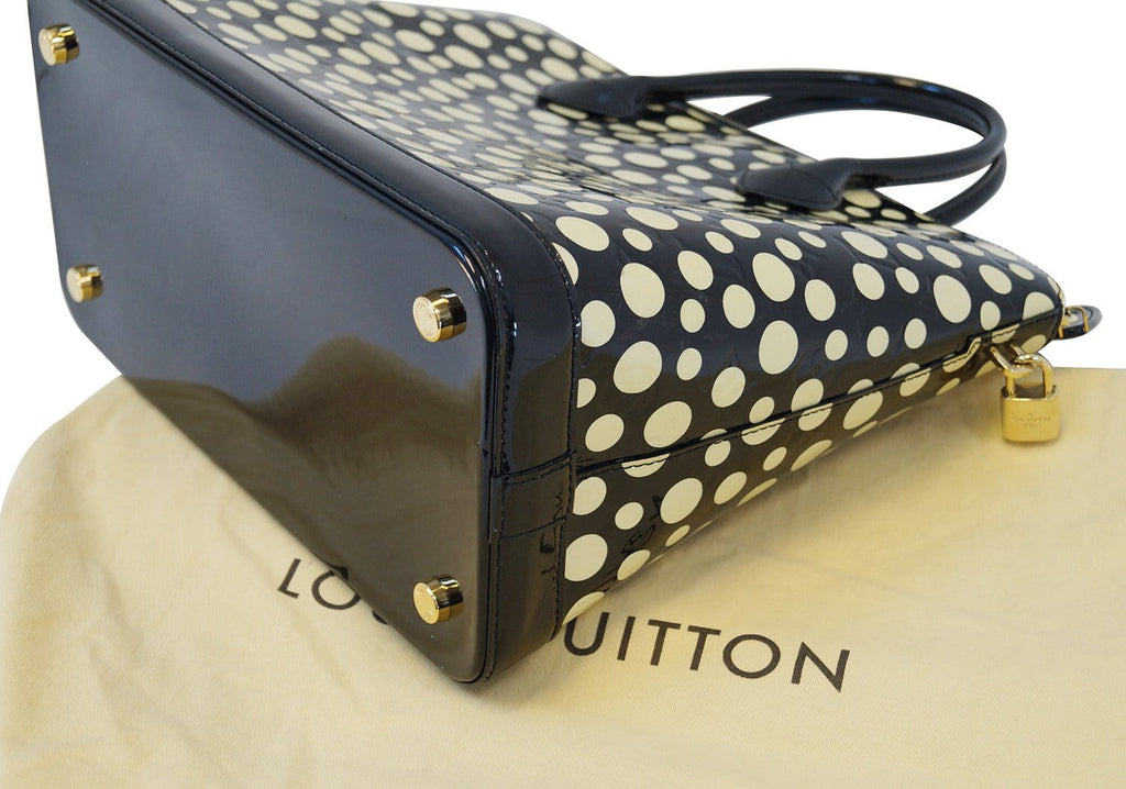 LOUIS VUITTON Limited Yayoi Kusama  Black Vernis White Dots Lockit MM Handbag