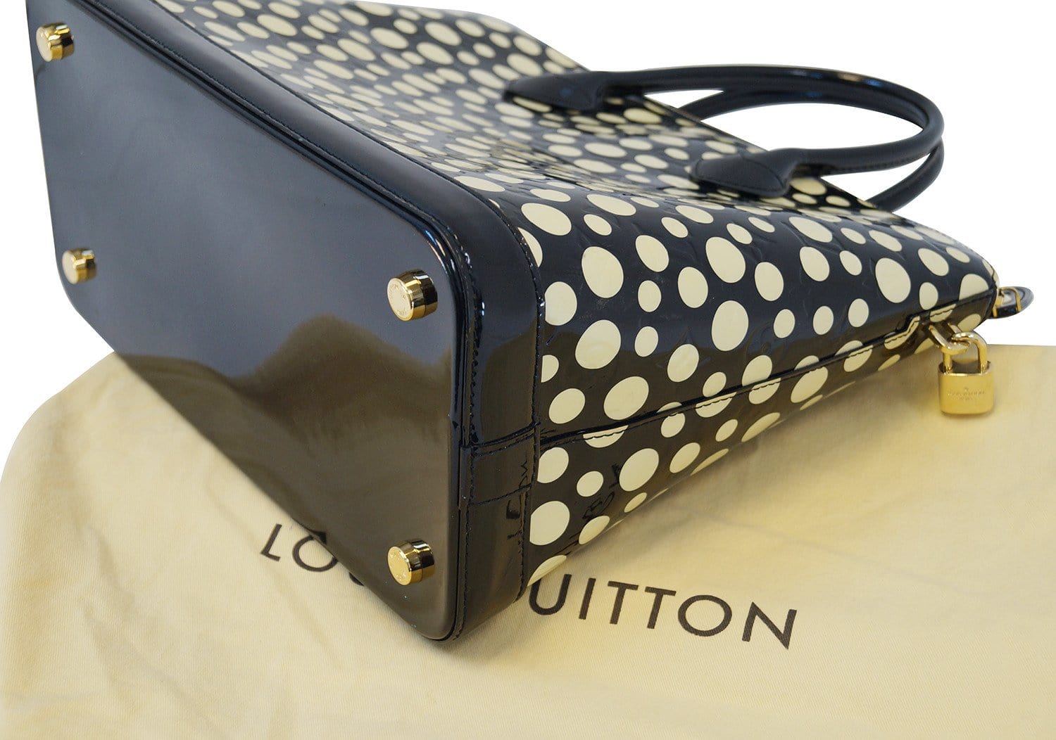LOUIS VUITTON Limited Yayoi Kusama  Black Vernis White Dots Lockit MM Handbag