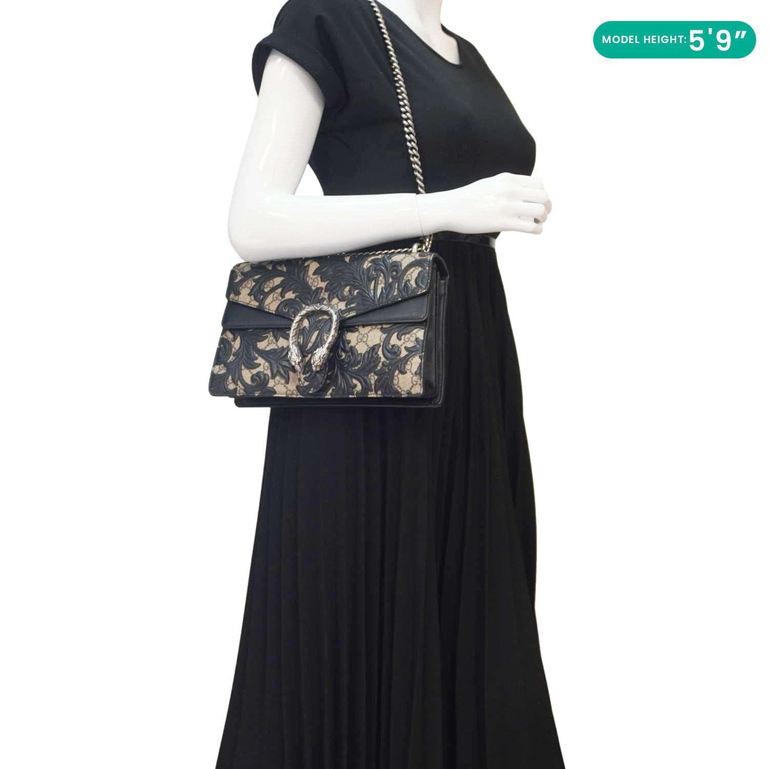 GUCCI Arabesque Small Dionysus Gucci Supreme Canvas Shoulder Bag Black 400249