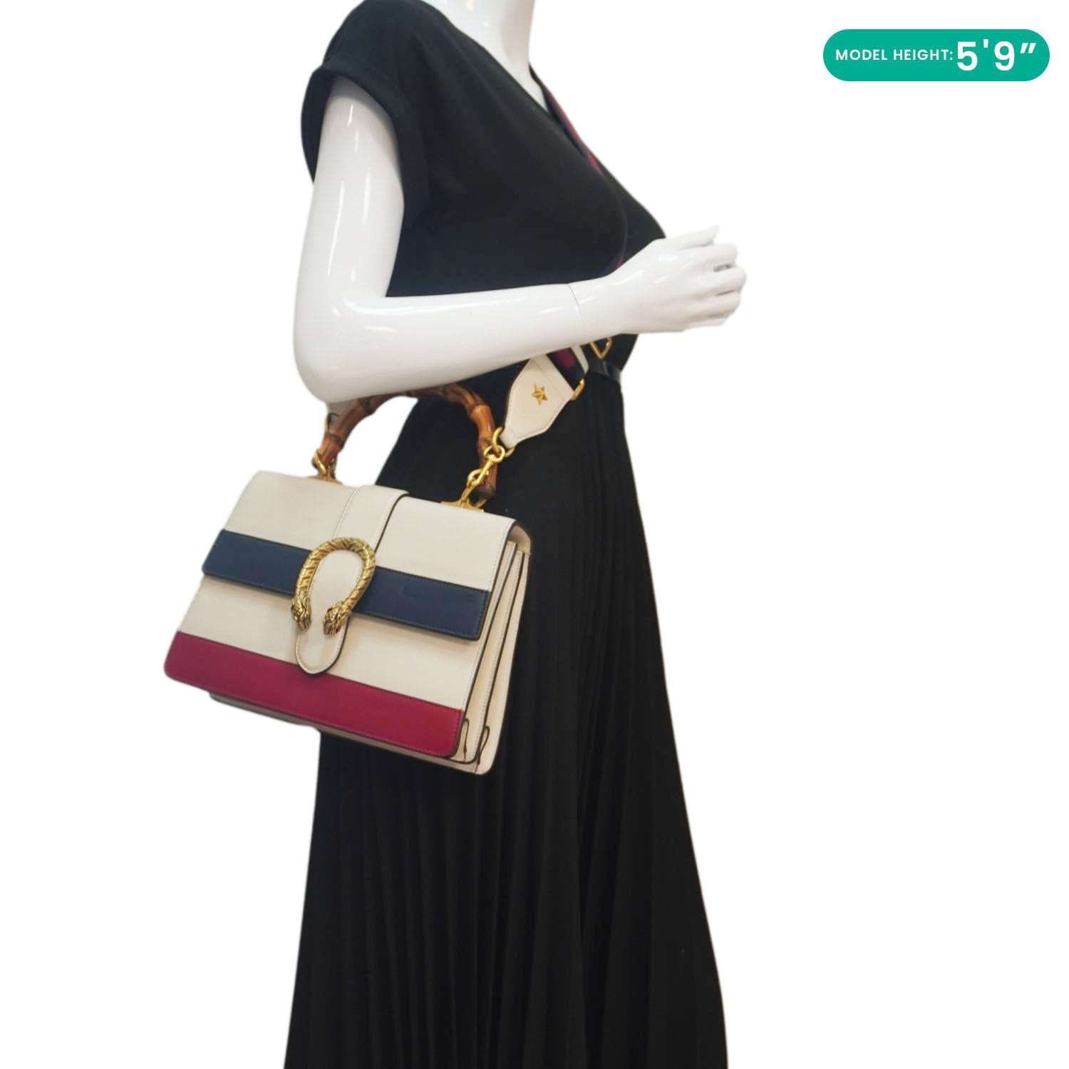 GUCCI Dionysus Bamboo Medium Leather Top Handle Shoulder Bag White 448075