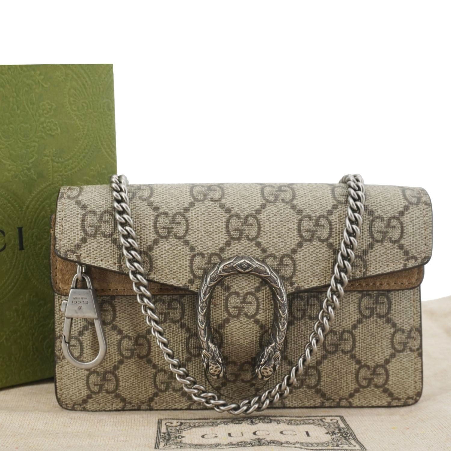 GUCCI Dionysus Super Mini Gucci Supreme Canvas Crossbody Bag Taupe 476432