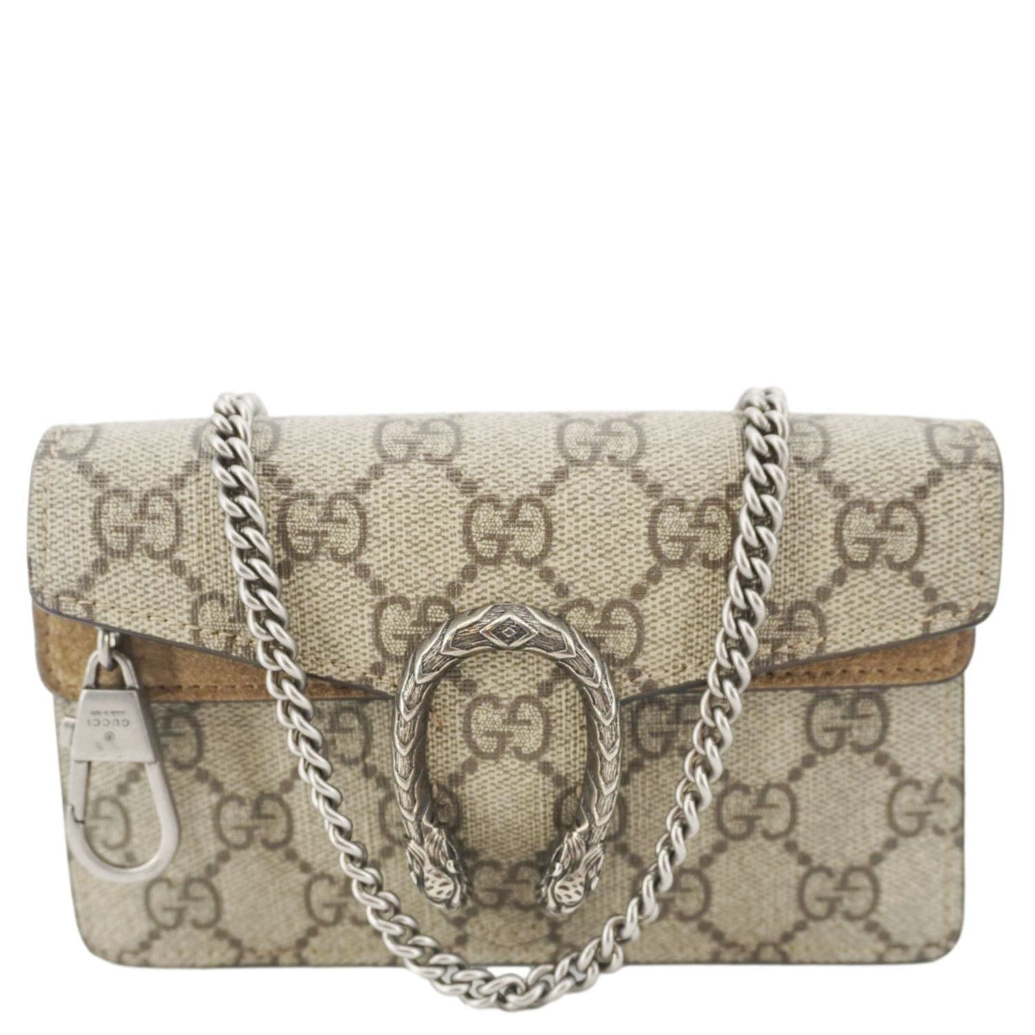 GUCCI Dionysus Super Mini Gucci Supreme Canvas Crossbody Bag Taupe 476432