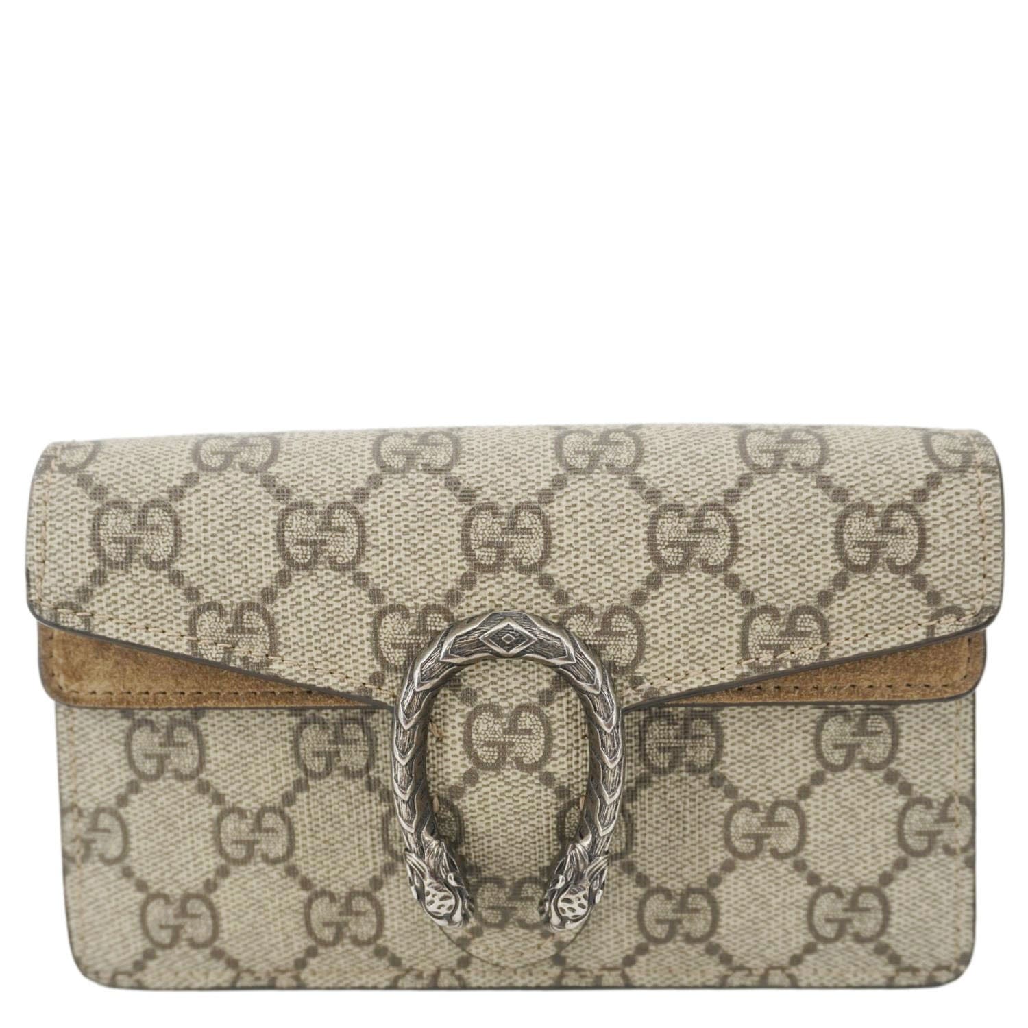 GUCCI Dionysus Super Mini Gucci Supreme Canvas Crossbody Bag Taupe 476432