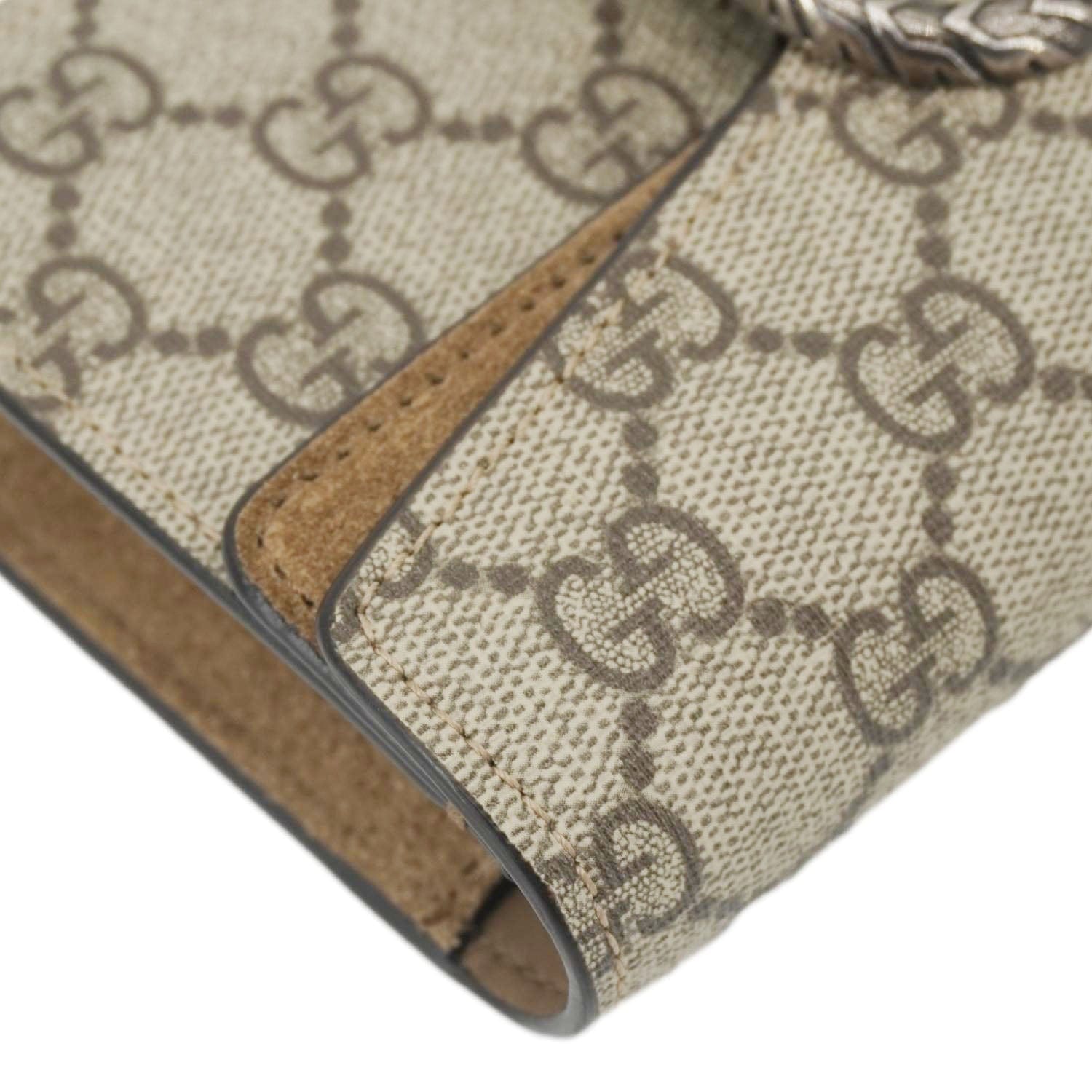GUCCI Dionysus Super Mini Gucci Supreme Canvas Crossbody Bag Taupe 476432