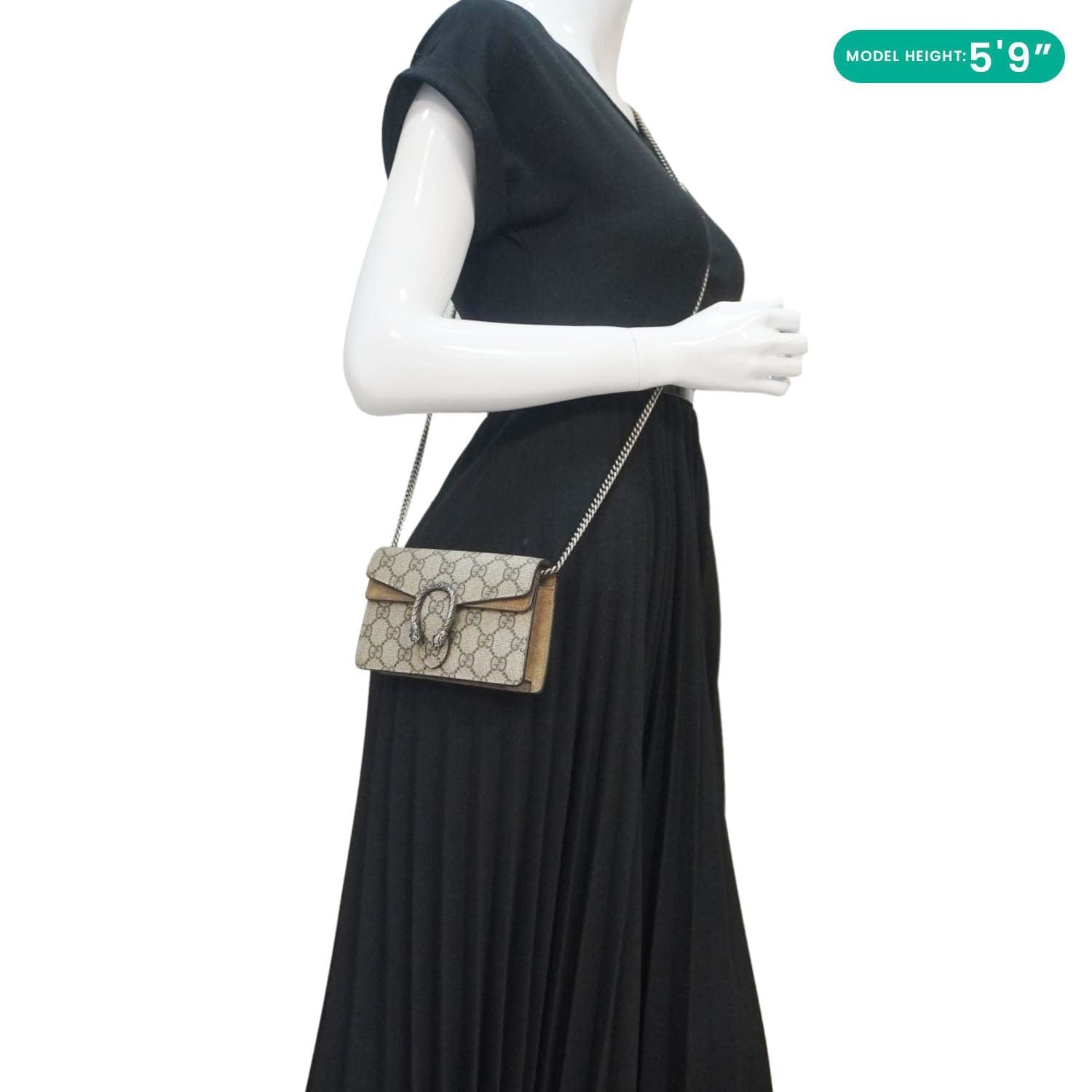 GUCCI Dionysus Super Mini Gucci Supreme Canvas Crossbody Bag Taupe 476432