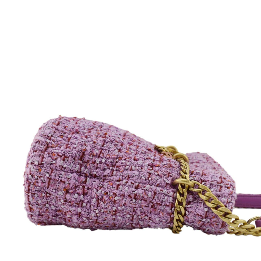 Chanel Pending CC Tweed Enamel Drawstring Tote Bucket Bag Pink