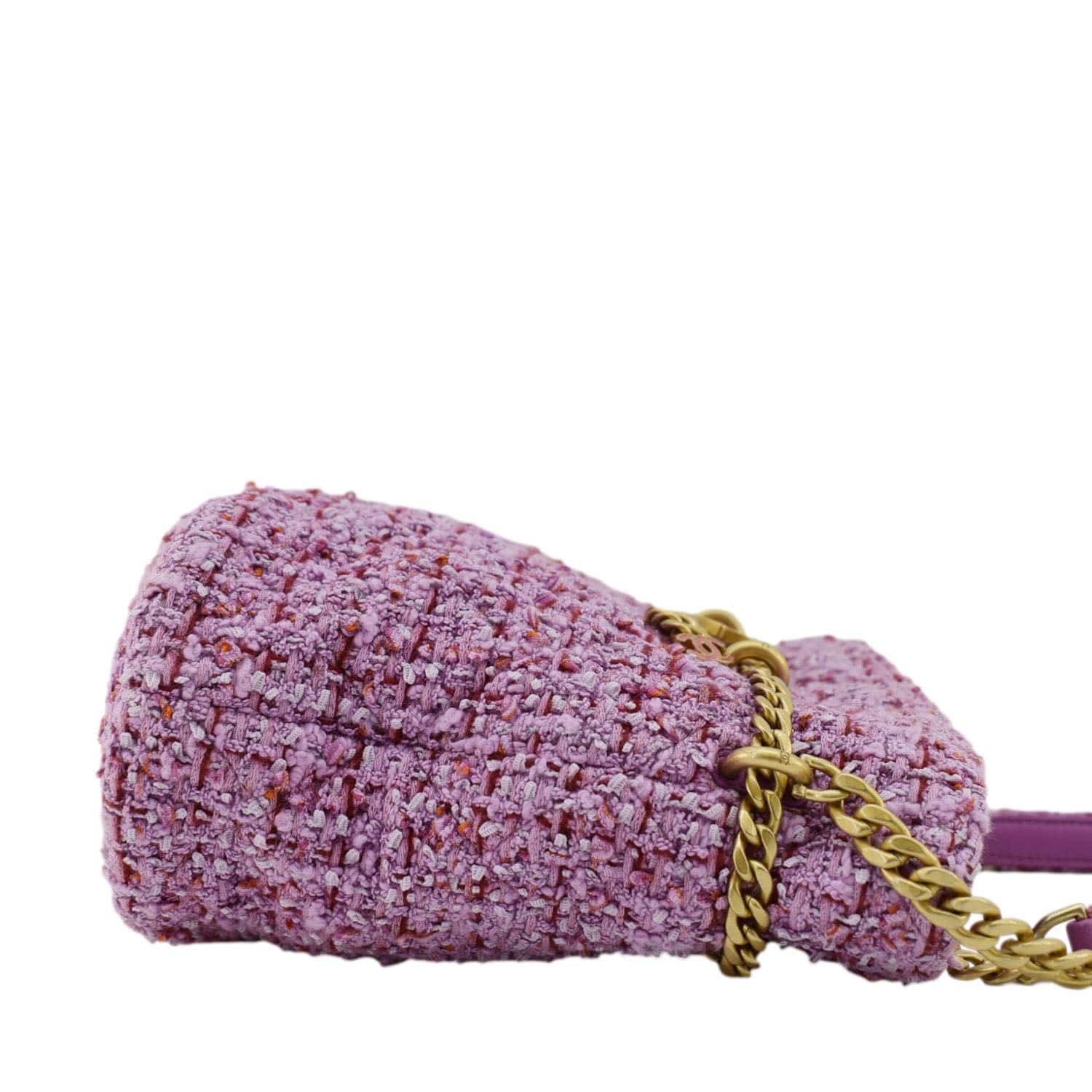 Chanel Pending CC Tweed Enamel Drawstring Tote Bucket Bag Pink