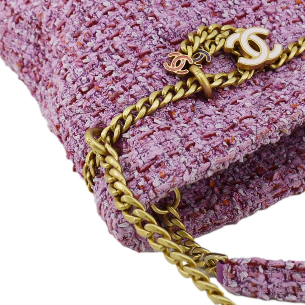 Chanel Pending CC Tweed Enamel Drawstring Tote Bucket Bag Pink