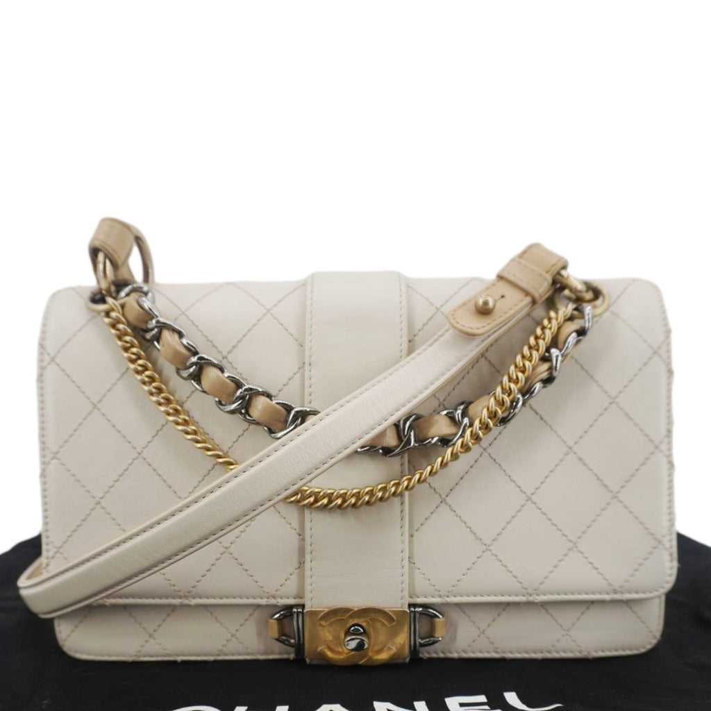 Chanel CC Flap Quilted Leather Chain Crossbody Bag White