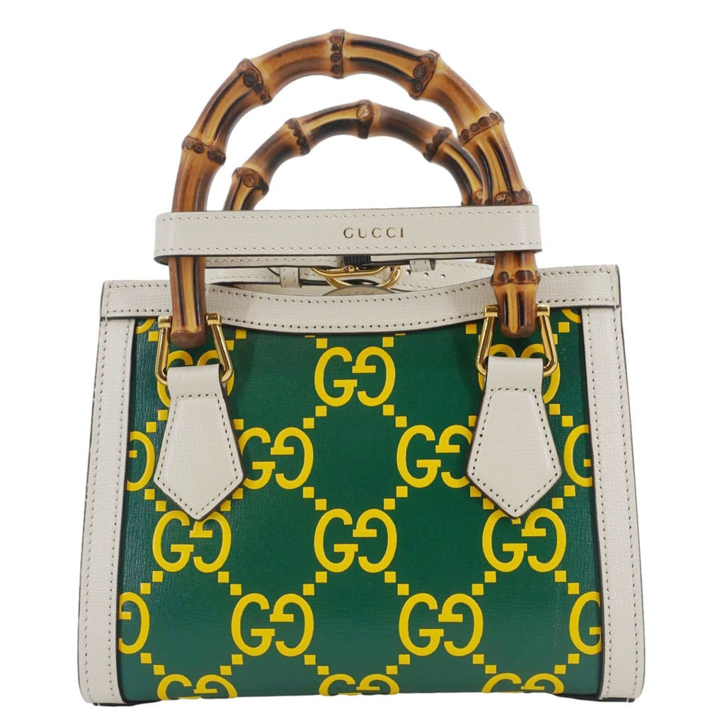 GUCCI Diana Mini Gucci Monogram Calfskin Leather Tote Bag Green 655661