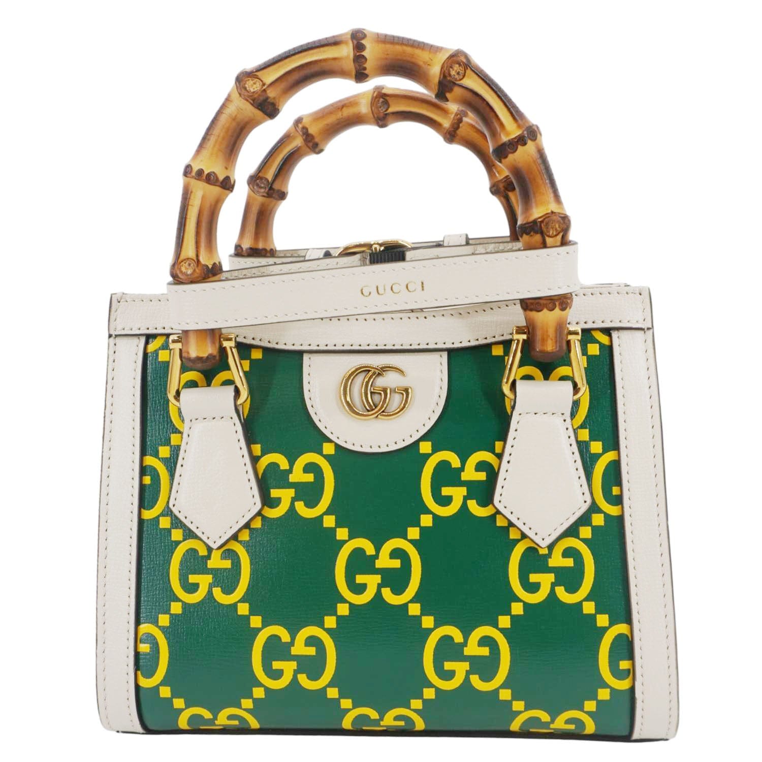 GUCCI Diana Mini Gucci Monogram Calfskin Leather Tote Bag Green 655661