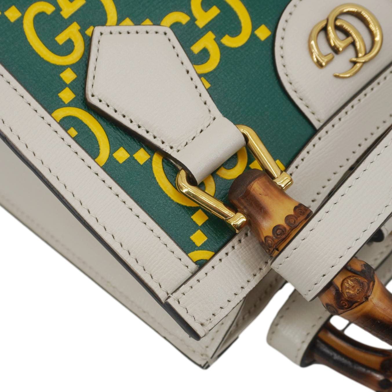 GUCCI Diana Mini Gucci Monogram Calfskin Leather Tote Bag Green 655661