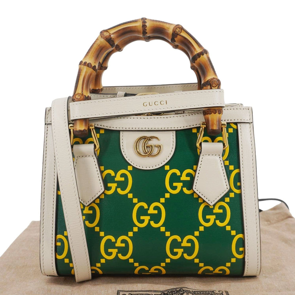 GUCCI Diana Mini Gucci Monogram Calfskin Leather Tote Bag Green 655661