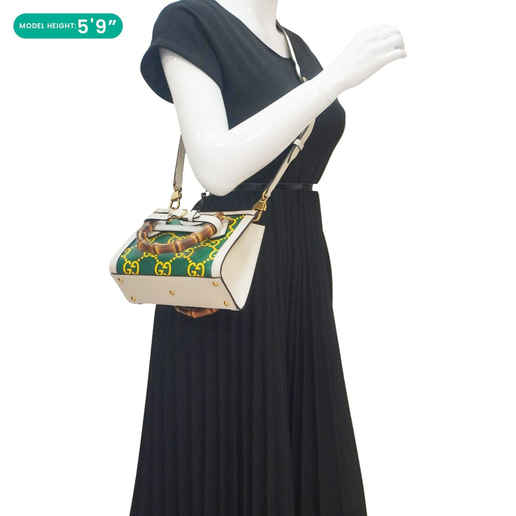GUCCI Diana Mini Gucci Monogram Calfskin Leather Tote Bag Green 655661