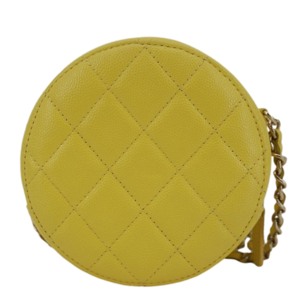 Chanel Crystal CC Round Quilted Caviar Leather Chain Crossbody Bag Yellow