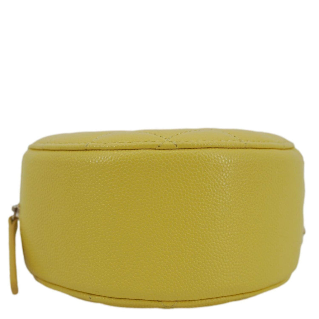 Chanel Crystal CC Round Quilted Caviar Leather Chain Crossbody Bag Yellow