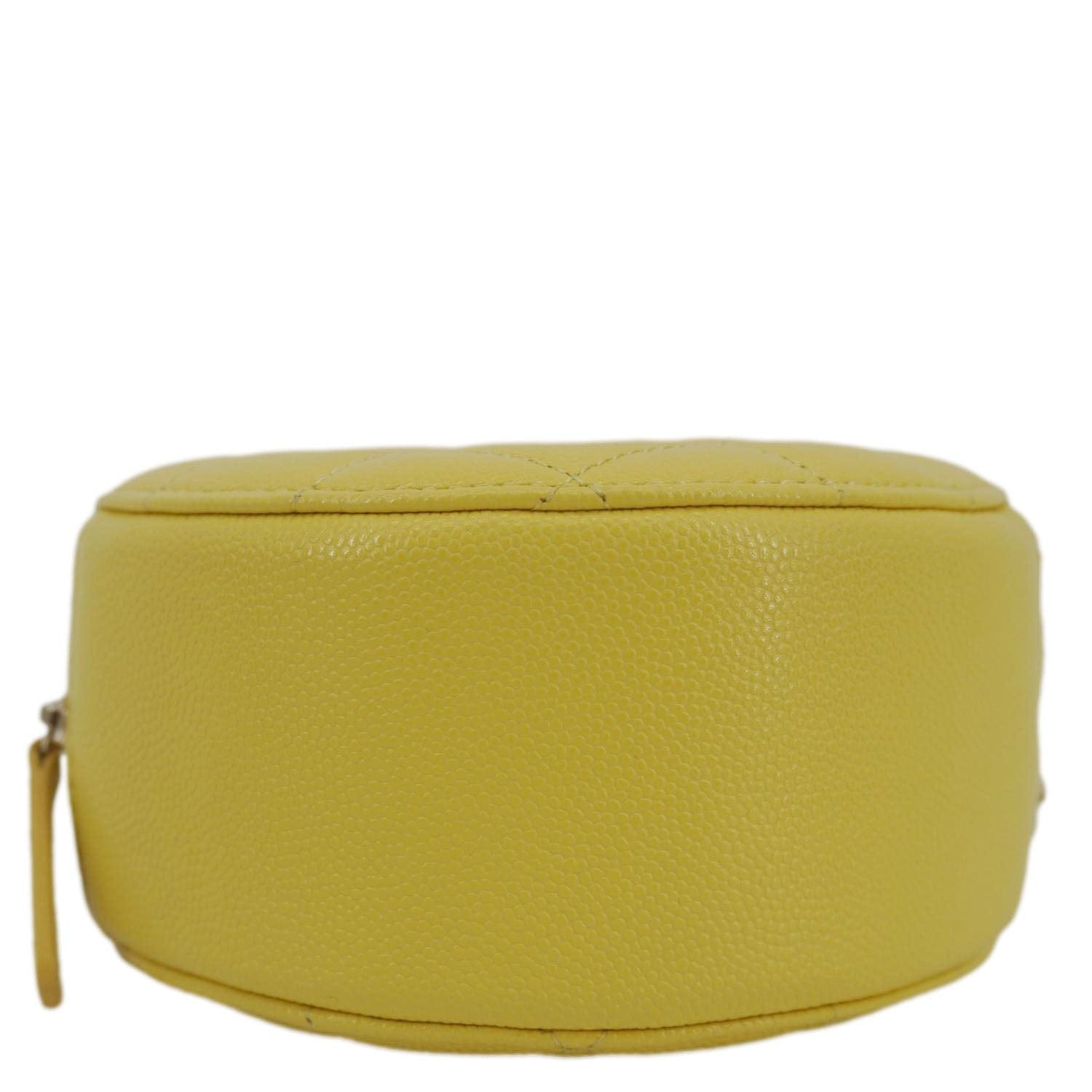 Chanel Crystal CC Round Quilted Caviar Leather Chain Crossbody Bag Yellow
