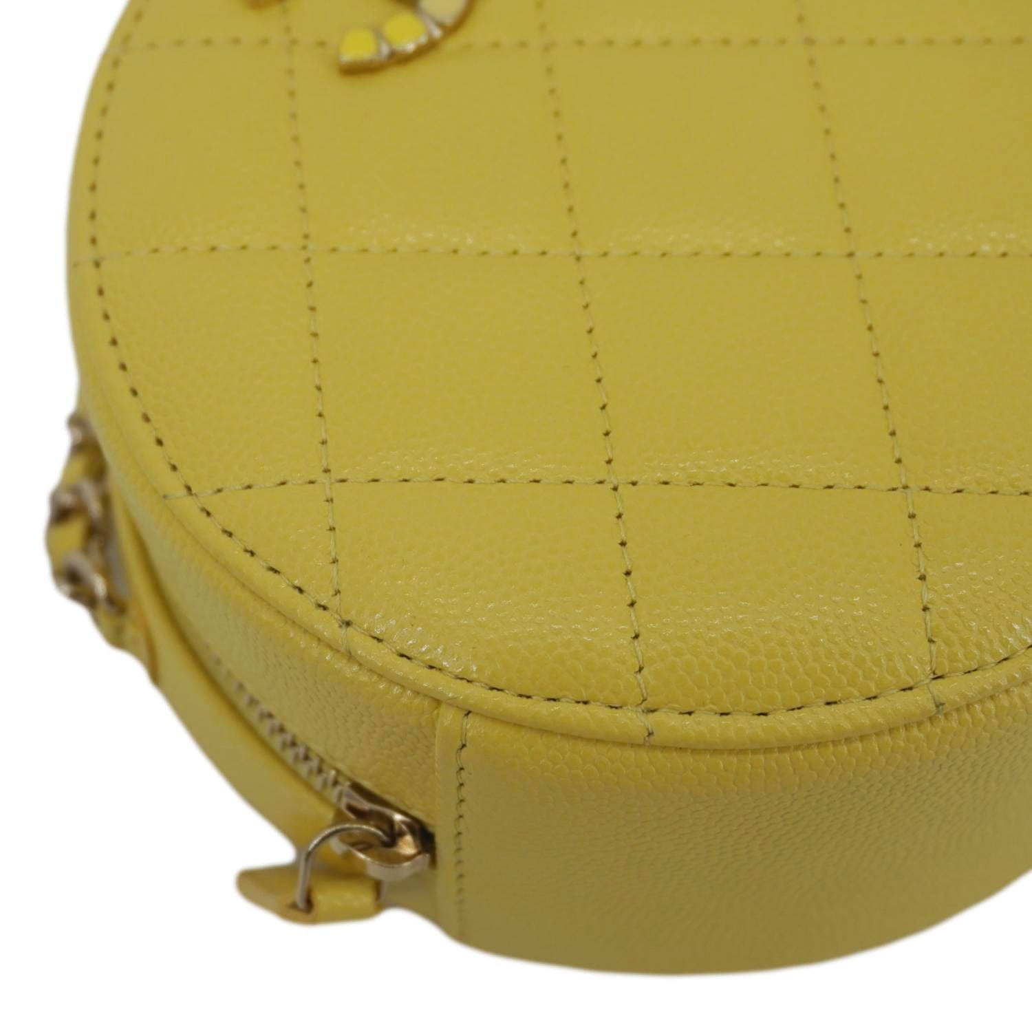 Chanel Crystal CC Round Quilted Caviar Leather Chain Crossbody Bag Yellow