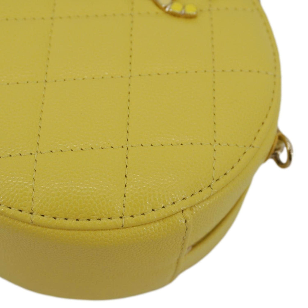 Chanel Crystal CC Round Quilted Caviar Leather Chain Crossbody Bag Yellow