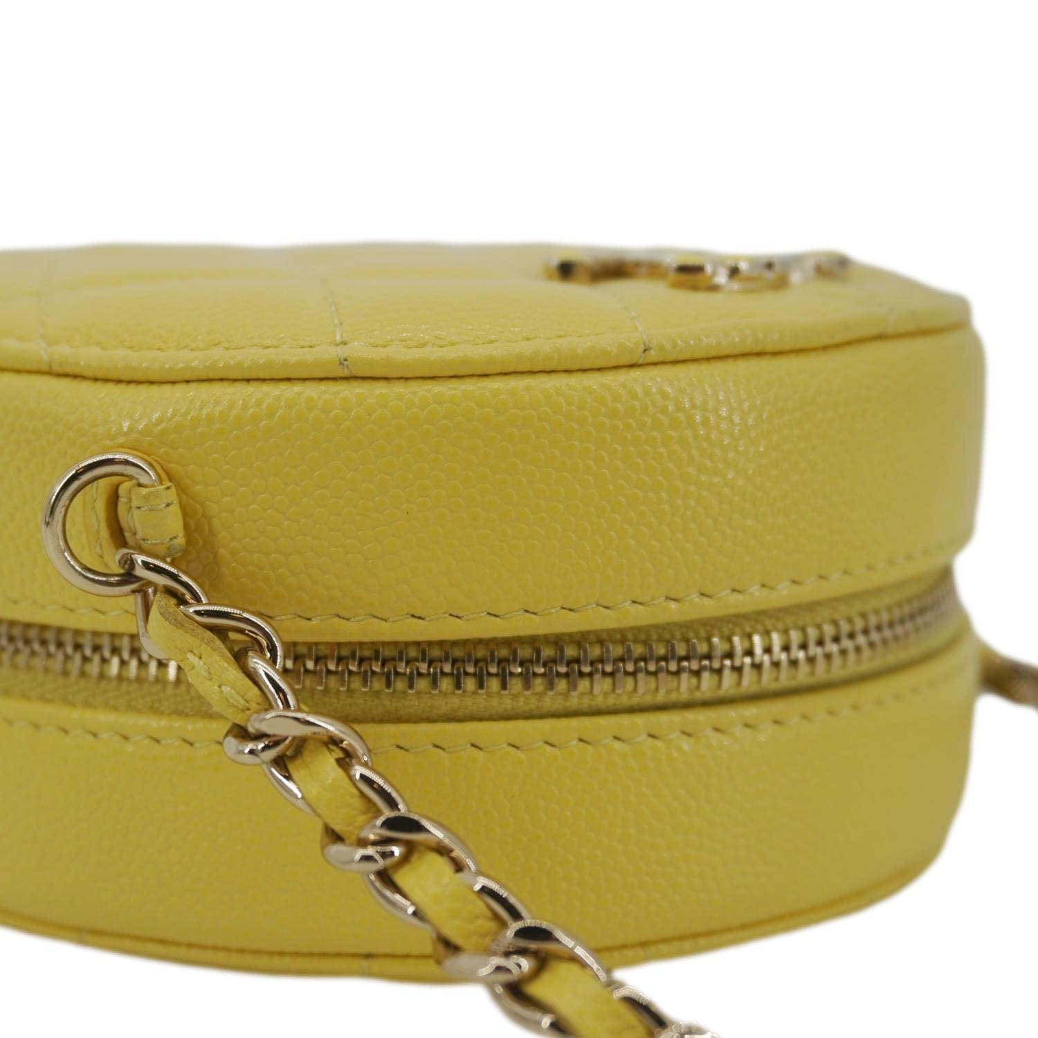 Chanel Crystal CC Round Quilted Caviar Leather Chain Crossbody Bag Yellow