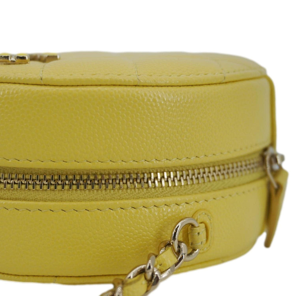 Chanel Crystal CC Round Quilted Caviar Leather Chain Crossbody Bag Yellow