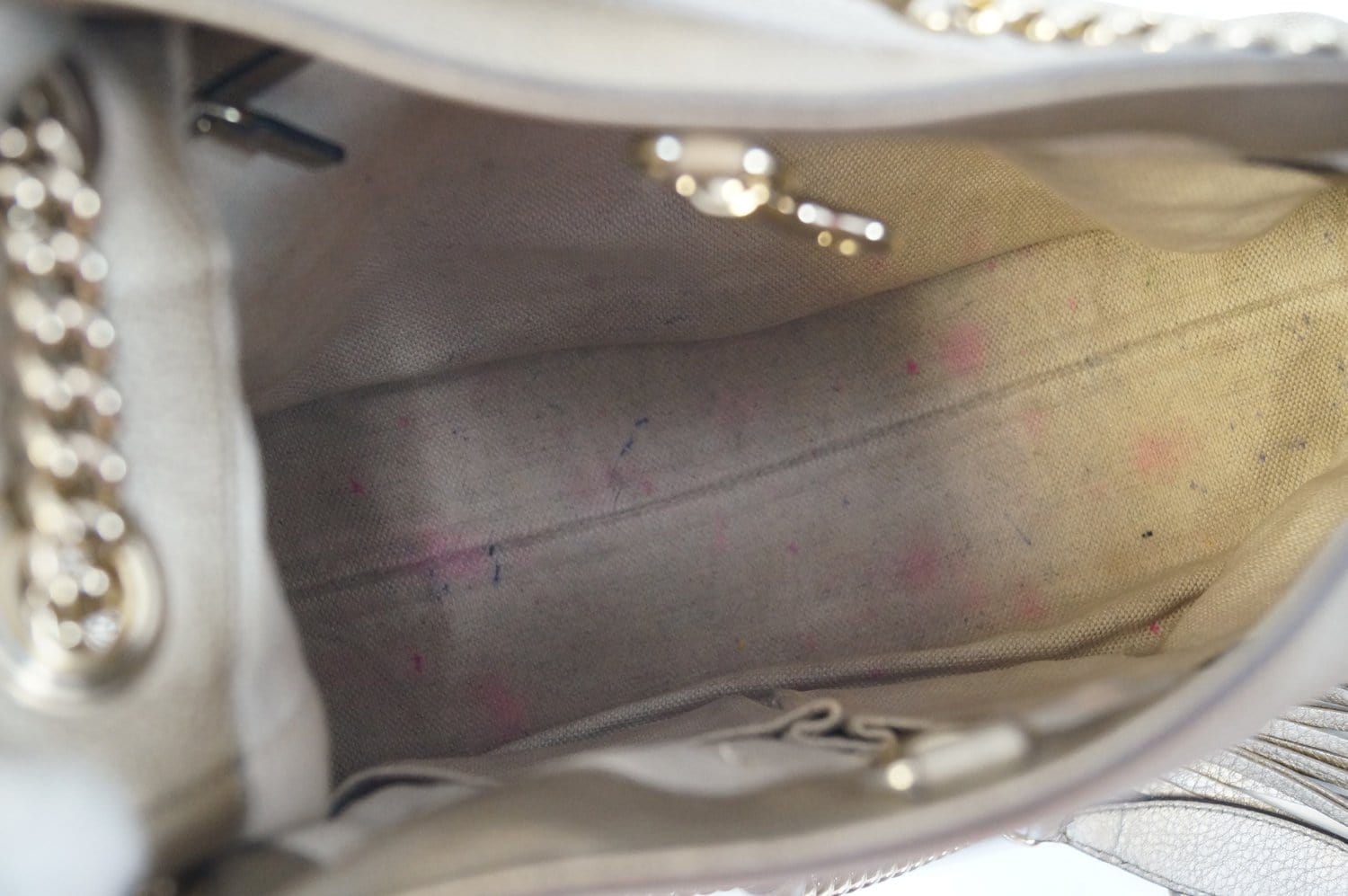 GUCCI Gold Pebbled Leather Soho Chain Tote Bag