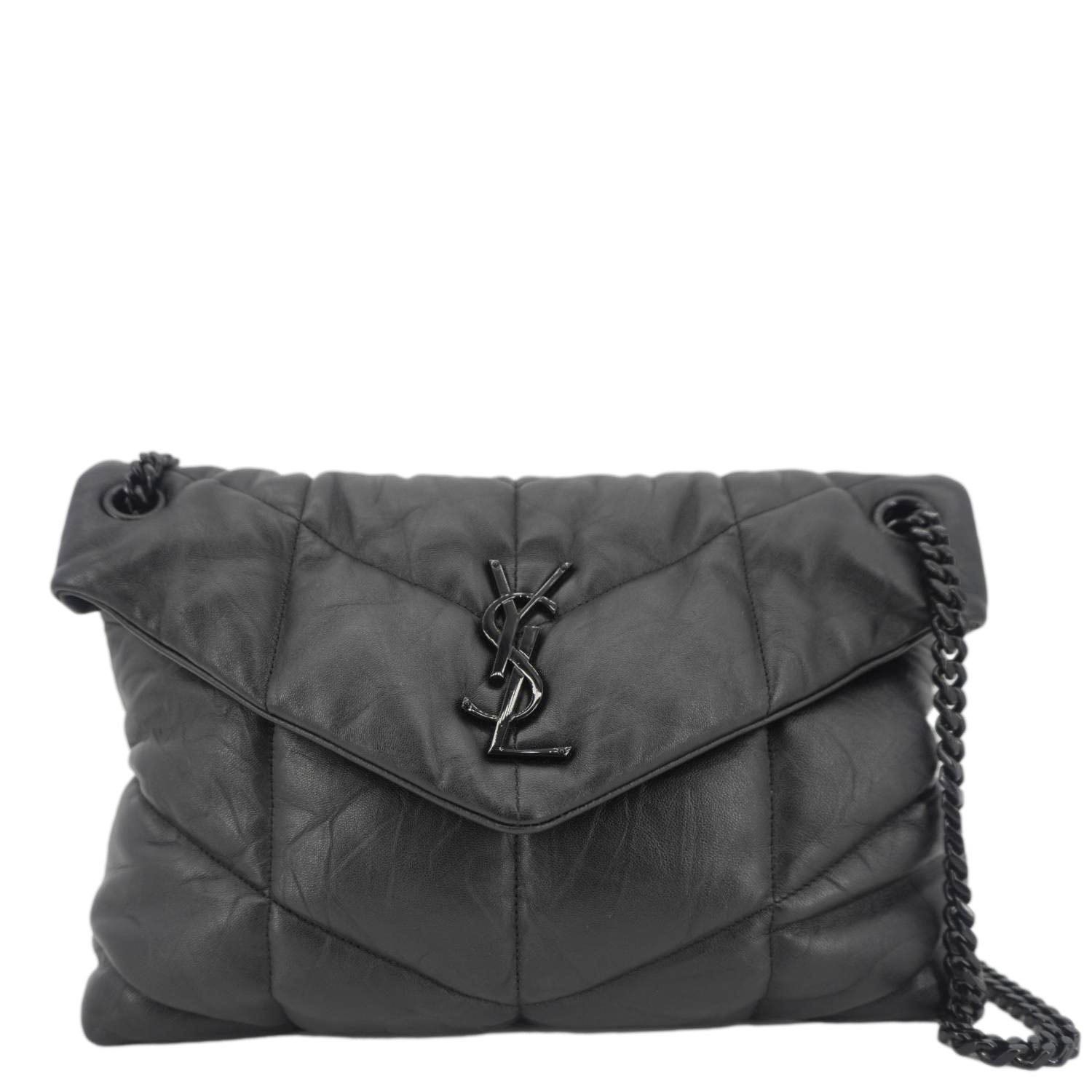 YVES SAINT LAURENT Loulou Puffer Quilted Lambskin Leather Crossbody Bag Black
