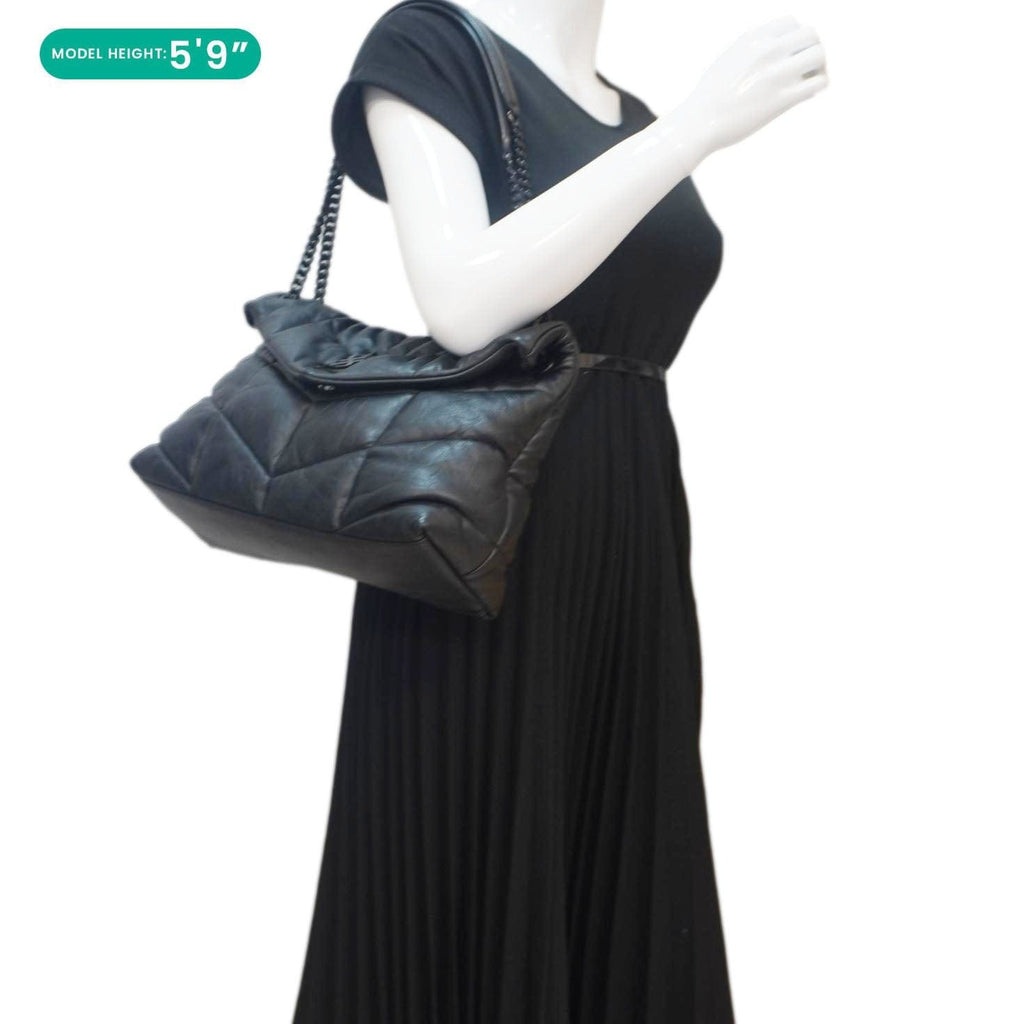 YVES SAINT LAURENT Loulou Puffer Quilted Lambskin Leather Crossbody Bag Black