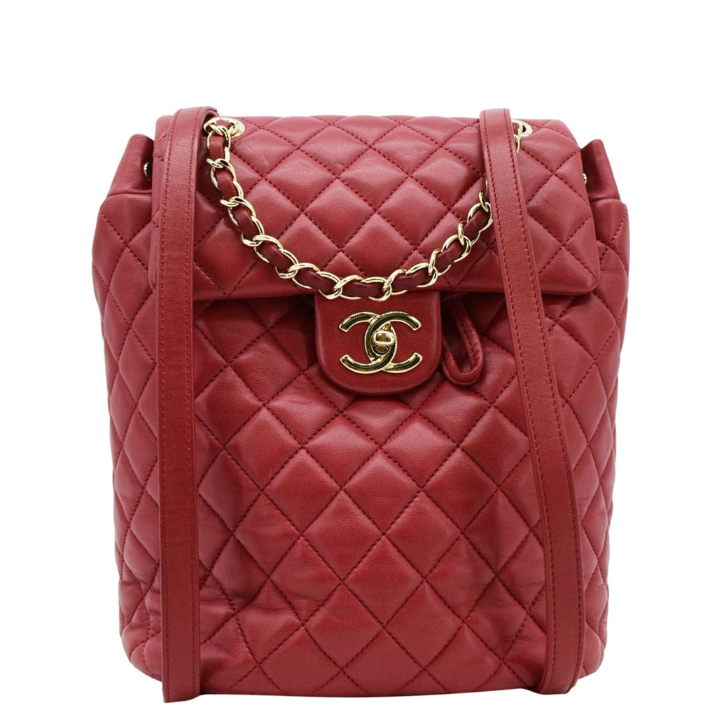 Chanel Urban Spirit Quilted Leather Backpack Bag Red