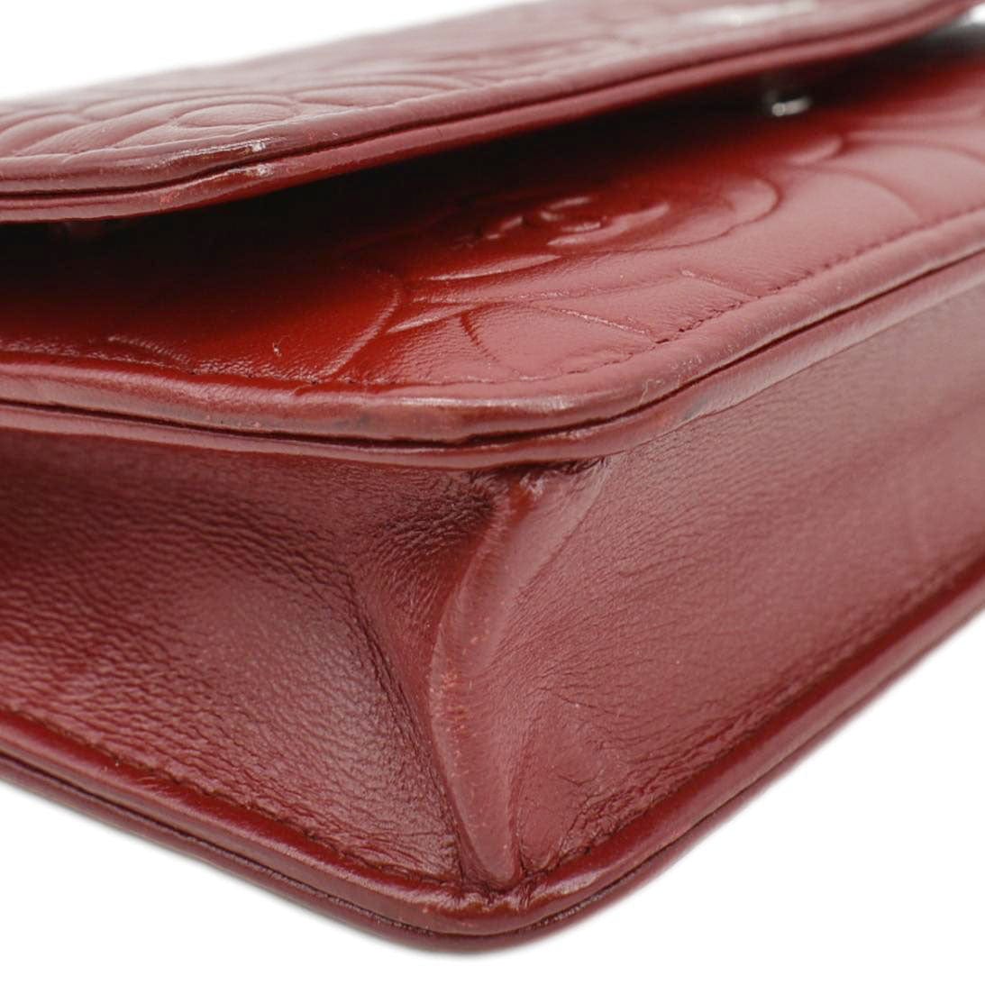 Chanel Camellia Wallet On Chain Leather Crossbody Bag Red