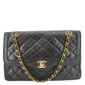 Chanel Paris Two-Tone CC Logo Quilted Leather Shoulder Bag Black