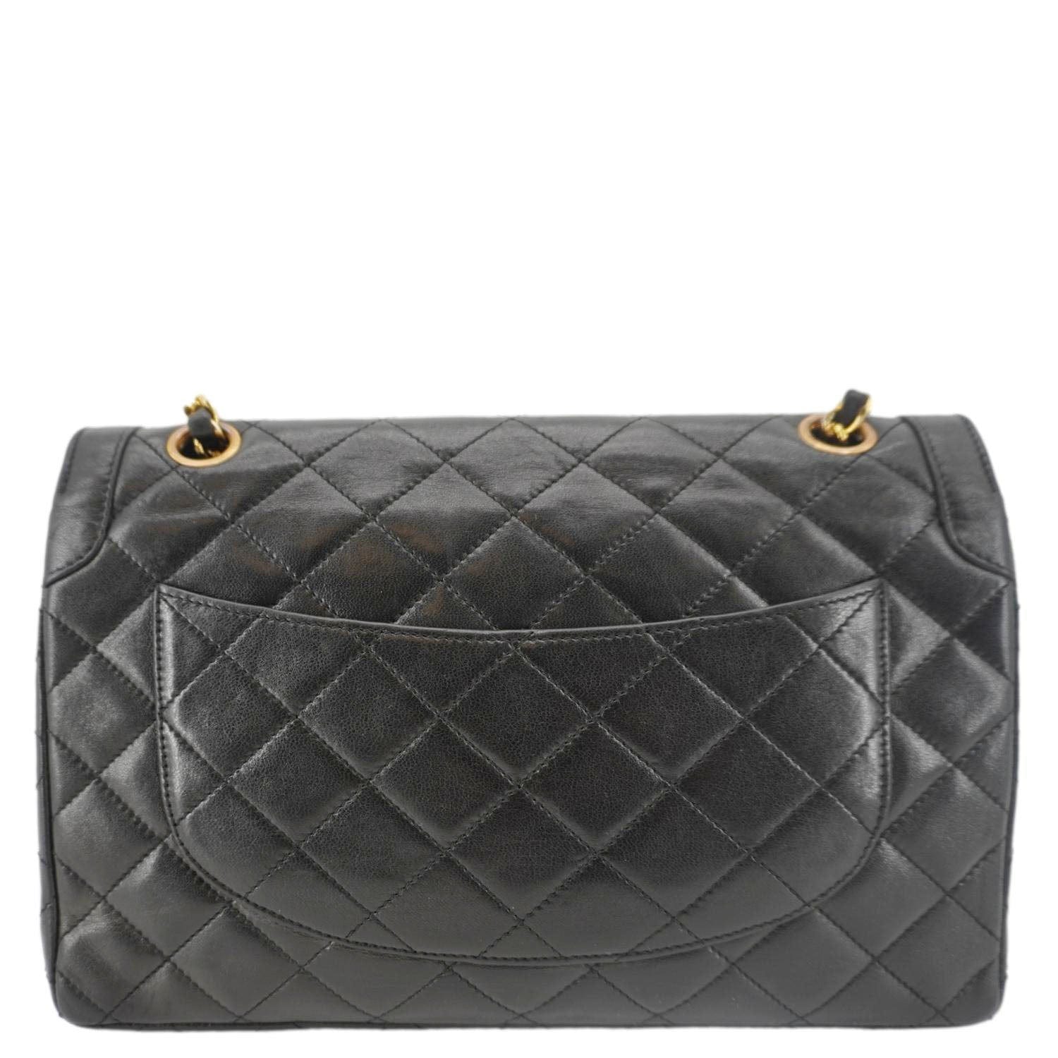 Chanel Paris Two-Tone CC Logo Quilted Leather Shoulder Bag Black