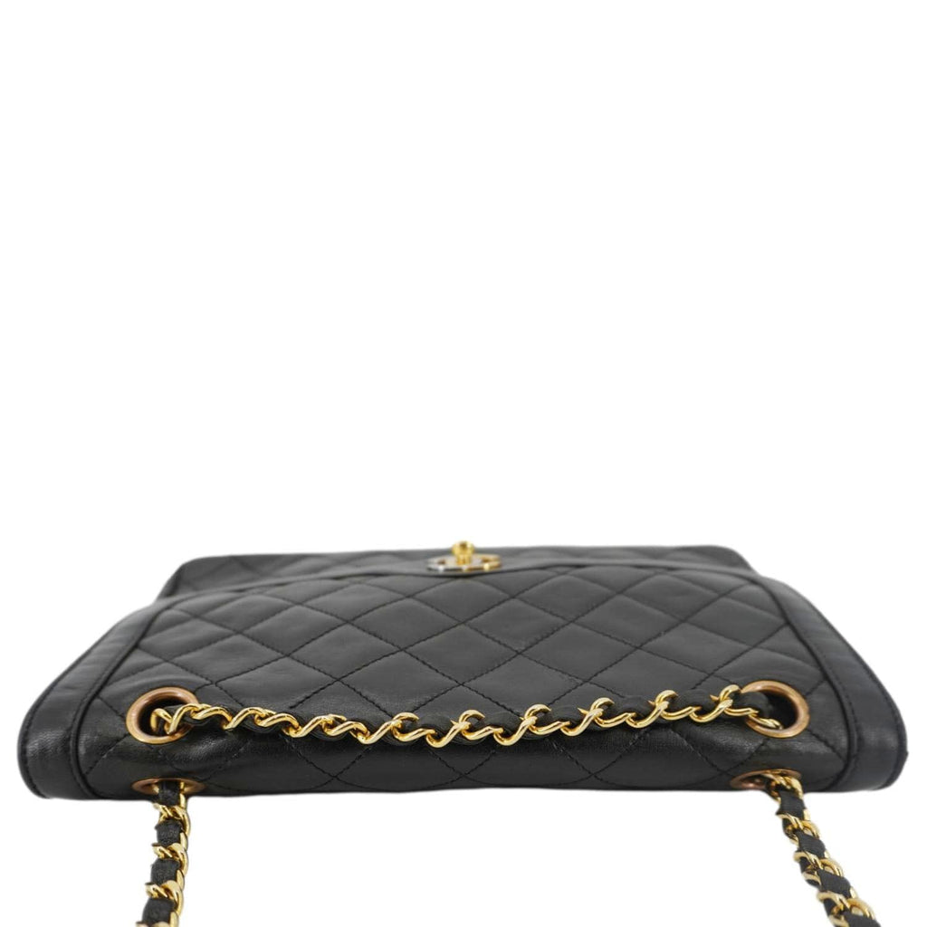 Chanel Paris Two-Tone CC Logo Quilted Leather Shoulder Bag Black