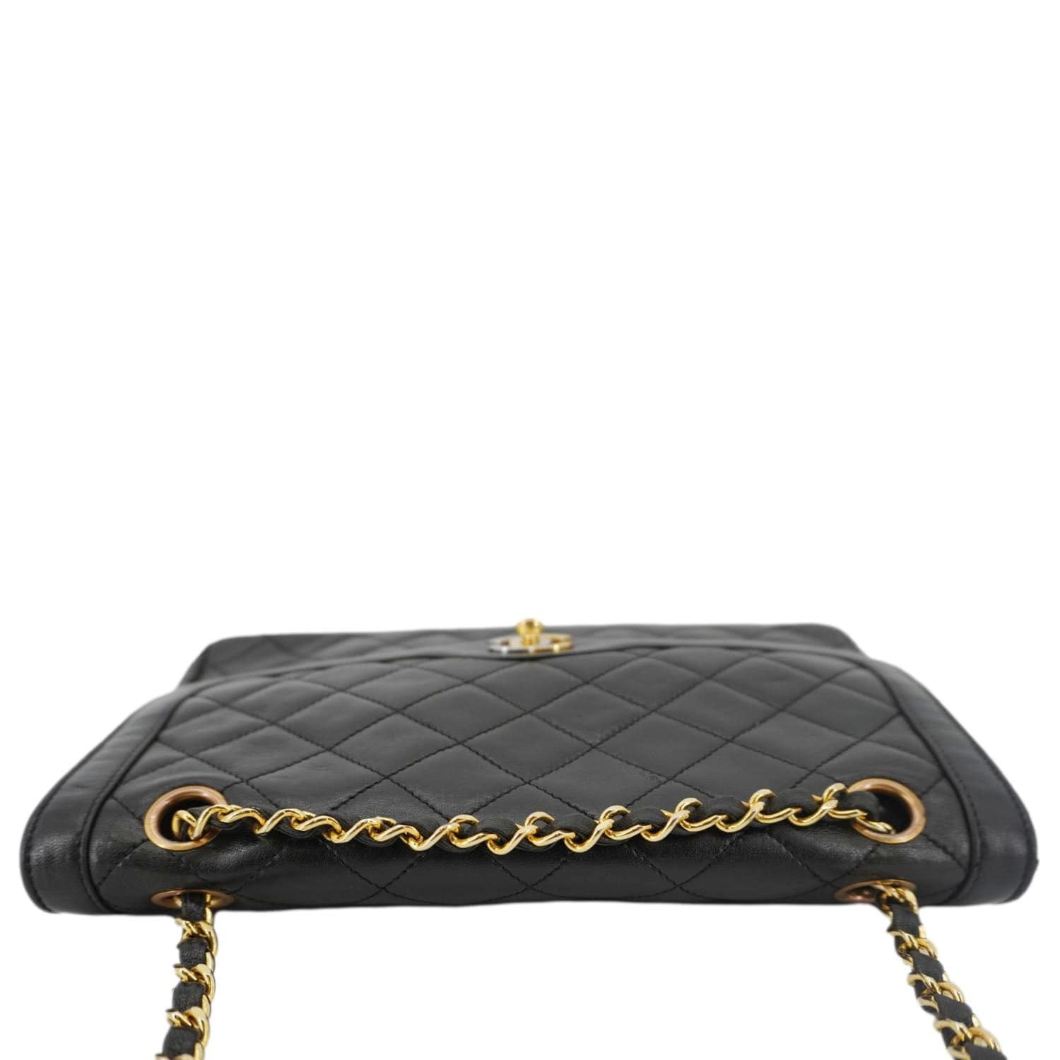 Chanel Paris Two-Tone CC Logo Quilted Leather Shoulder Bag Black