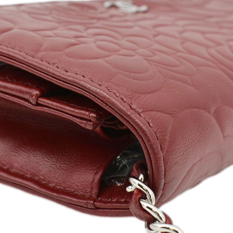 Chanel Camellia Wallet On Chain Leather Crossbody Bag Red