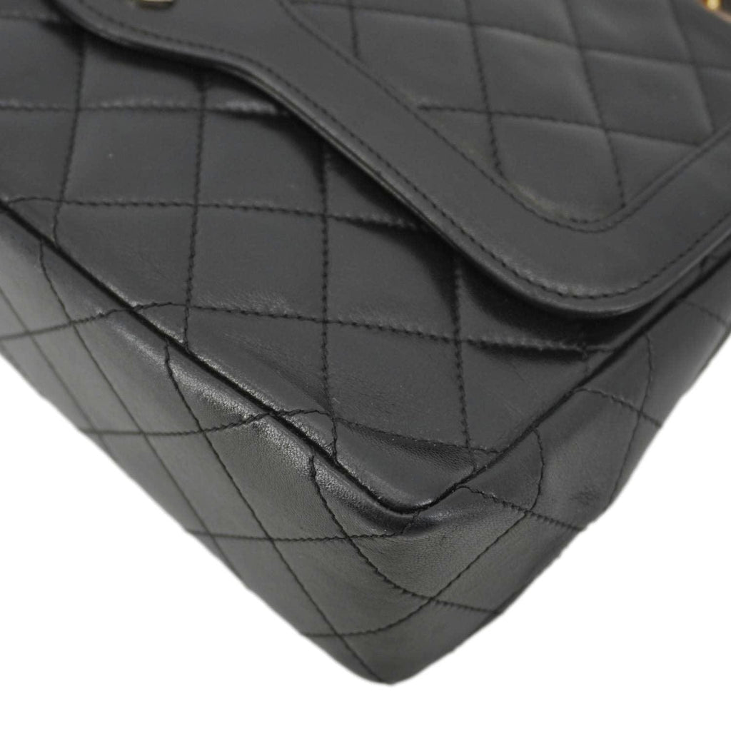 Chanel Paris Two-Tone CC Logo Quilted Leather Shoulder Bag Black