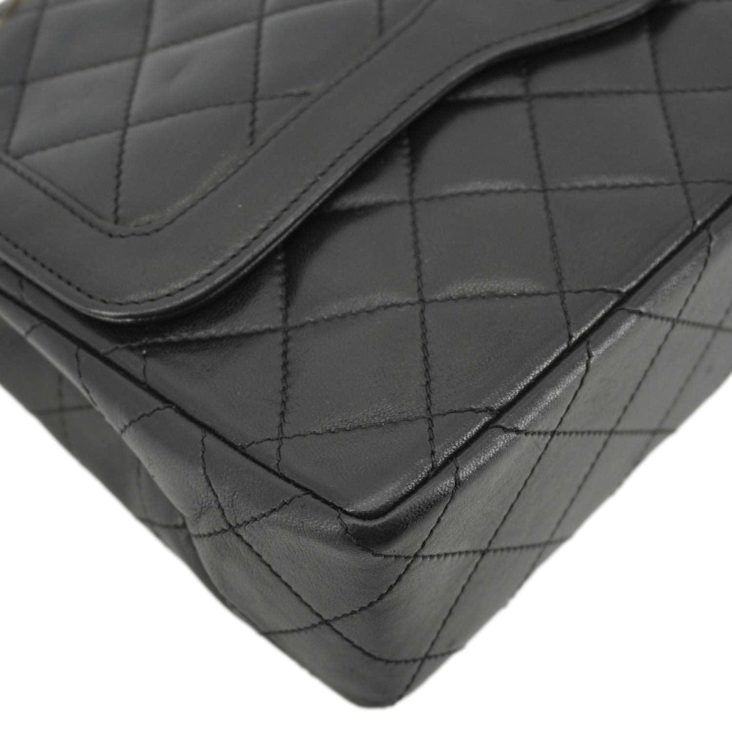 Chanel Paris Two-Tone CC Logo Quilted Leather Shoulder Bag Black