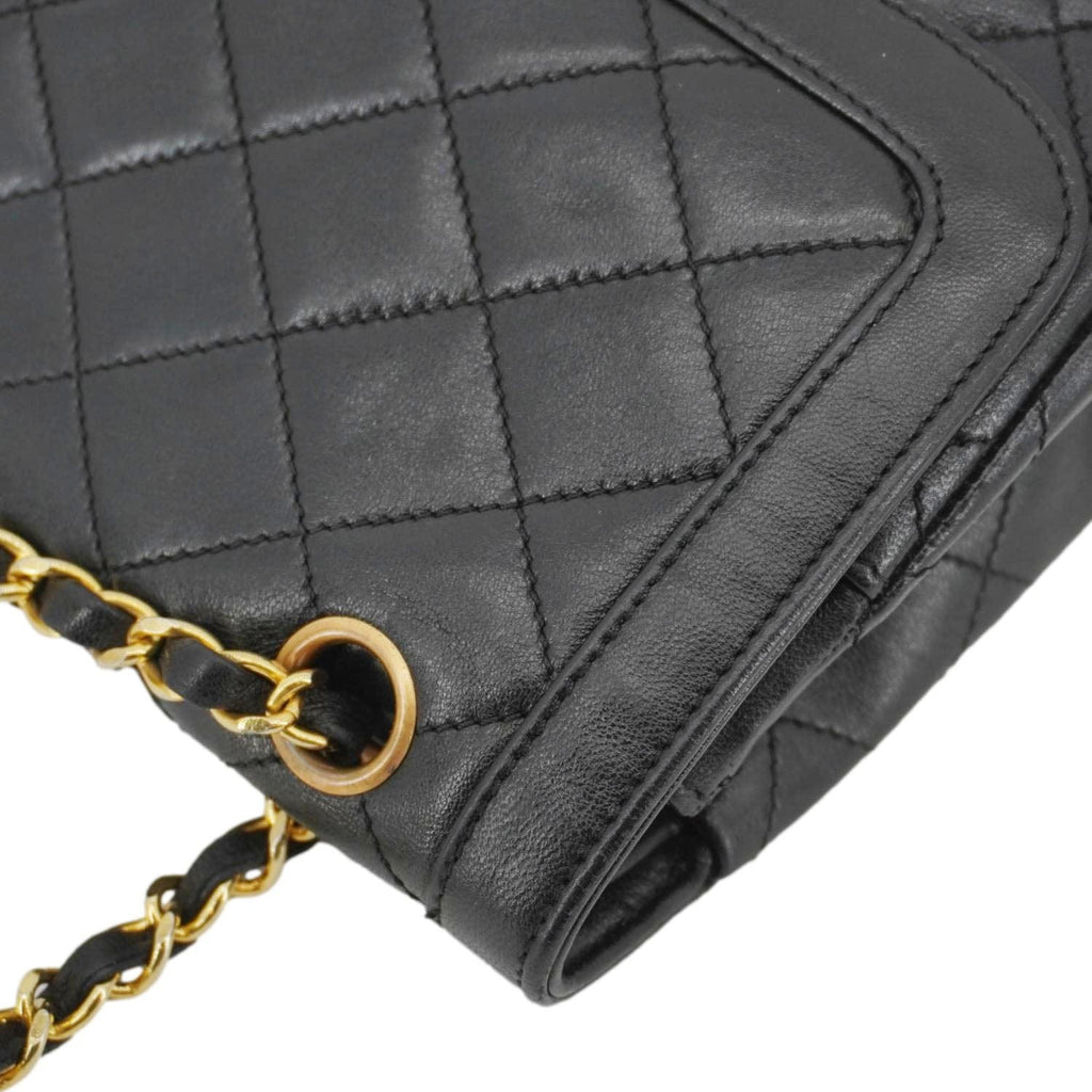Chanel Paris Two-Tone CC Logo Quilted Leather Shoulder Bag Black