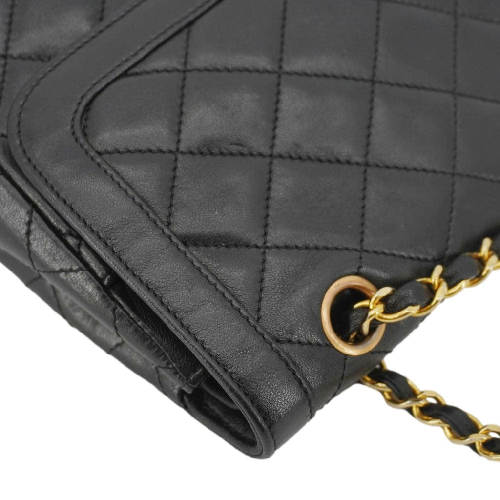 Chanel Paris Two-Tone CC Logo Quilted Leather Shoulder Bag Black
