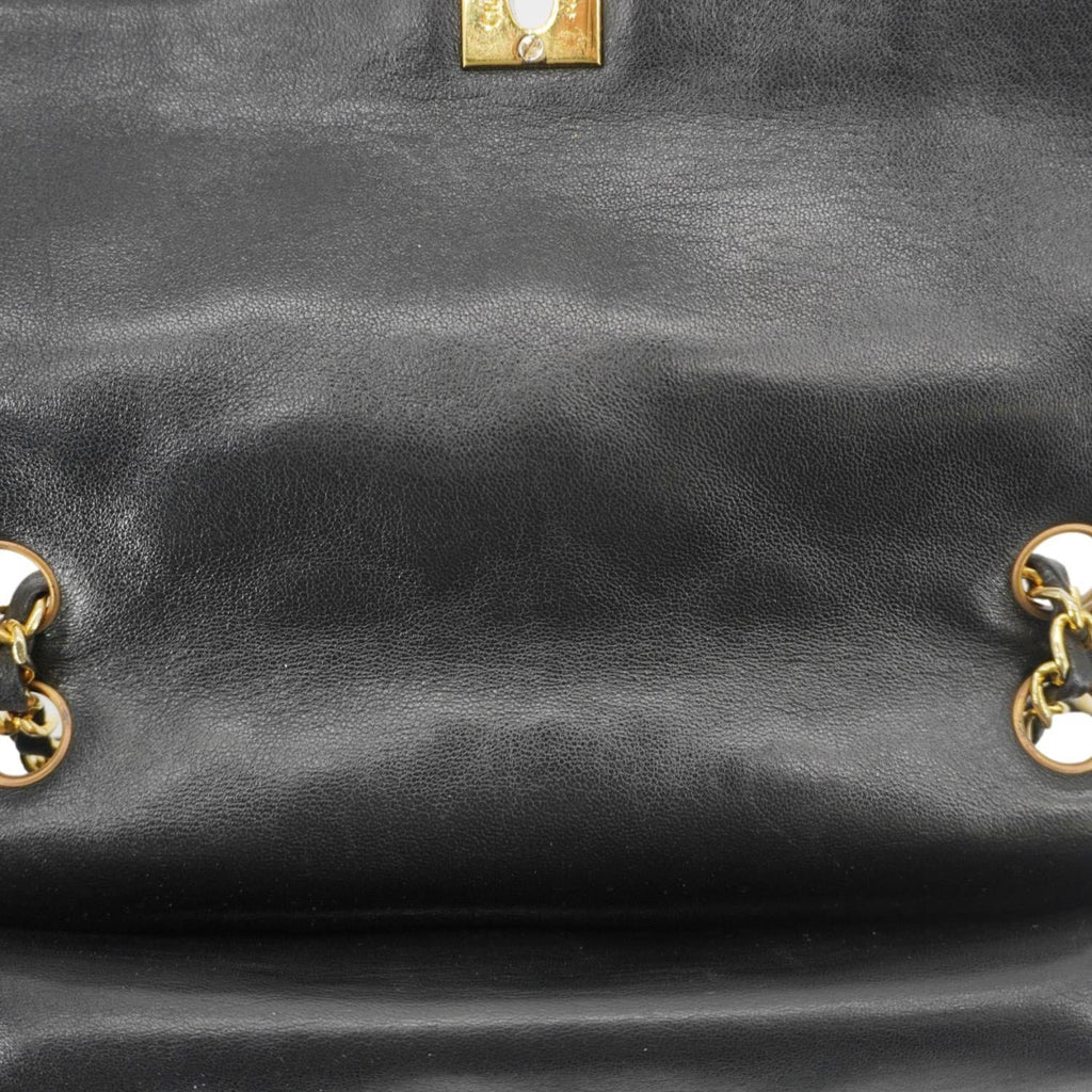 Chanel Paris Two-Tone CC Logo Quilted Leather Shoulder Bag Black